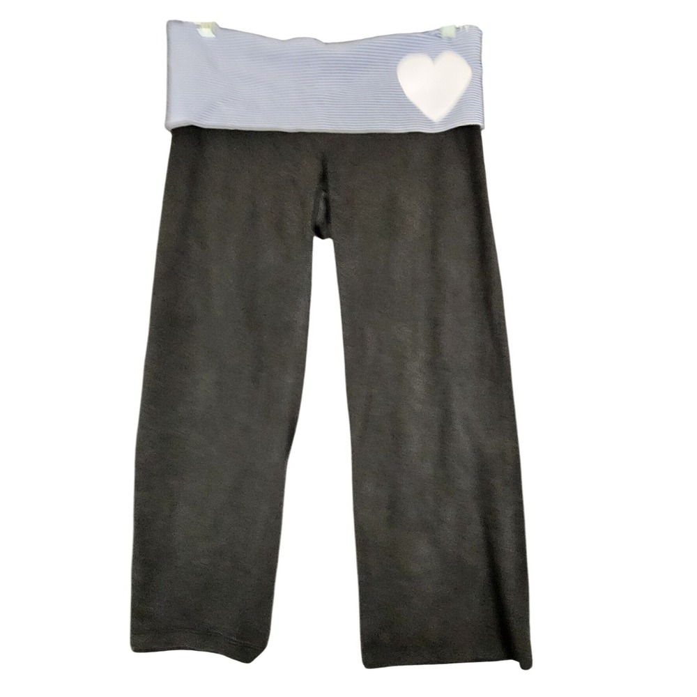 Victoria's Secret PINK Yoga Pants Foldover Waist Blue Striped Heart Black Medium